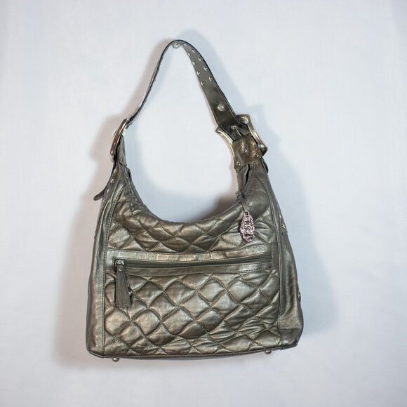 Chi By Carlos Falchi Italian Lamb Leather Shoulder Bag Gold Bronze Large - Picture 5 of 14